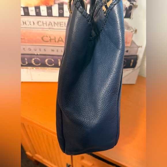 Salvatore Ferragamo Navy Gancini Braided Tote Bag VGUC - Picture 6 of 16